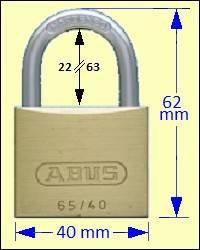 ABUS 65/40 Brass Padlock 22, 40, 63mm Shackle