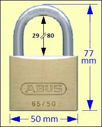 Series 65 Padlocks: ABUS 65/50 Brass Padlock 29, 80 mm Shackle