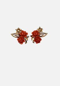 Dbl Coral Rose Earring