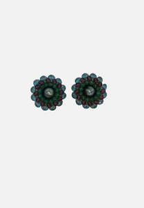 Home Page: 1950s Aqua & Berry Beaded Cluster Clip-On Earrings 'VIP'