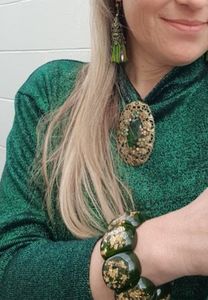 Daywear: 1970s Emerald Lurex Mock Neck Knit Top 'VIP'
