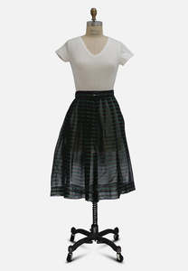Luxe Eventwear: 1950s Black and Emerald Sheer Stripe Fit and Flare Skirt 'VIP'
