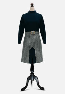 Sale: Passion Fruit Teal Geometric 1970s Wool Blend Dress 'VIP'