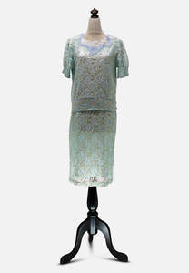 Home Page: Lancôme Paris Seafoam Lace And Gold Metallic Two Piece Set 1980s 'VIP'