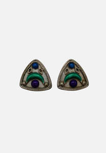 Home Page: Vintage Triangular Boho Clip On Earrings in Faux Turquoise, Blue & Purple 'VIP'