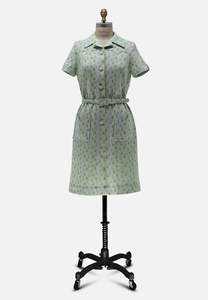1960s Adam Marr NZ Teardrop Print Crimplene Dress