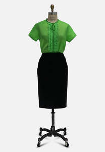 Italian Kelly Green Ruffle-Placket Blouse