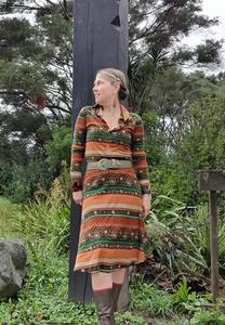 Southwell NZ Made Stripe Print Blouse And High Waist A-Line Skirt Set