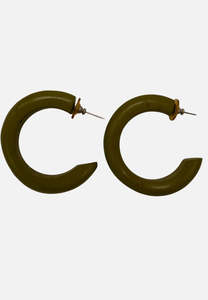 Olive Painted Wood Hoop Earrings 'VIP'