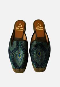 Kenna Peacock Jacquard Espadrille Mule Slides