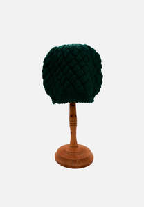 Chunky Forest Green Wool Hat with Textured Knit