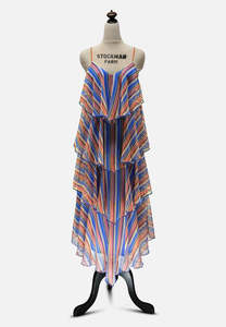 Dresses: Nicole Rainbow Stripe Tiered Midi Occasion Dress