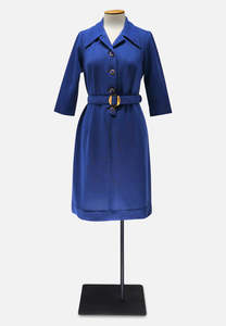 Dresses: Vintage Princes Blue Crimplene Belted Shirt Dress