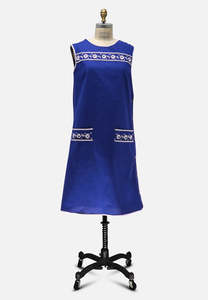 Vintage Bright Blue French Tailored Shift Dress With Side Buttons