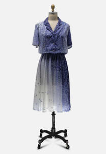 Vintage Bright Navy Shirtwaister Dress With Matching Belt