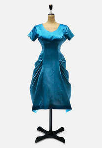 Dresses: Teal Silk Satin Occasion Dress With Sculpted Draping
