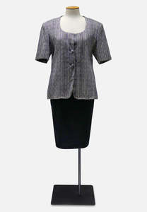 Blue and White Silk Tailored Jacket with Covered Buttons