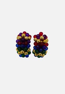 1980s Rainbow Glass Bobble Cluster Clip On Earrings