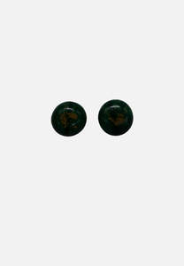 Vintage Dark Teal Wooden Dome Stud Earrings