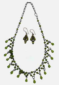 Vintage Olive Crystal Drop Earrings and Necklace Set