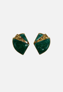 Vintage Green Marbled Fan Clip-On Earrings