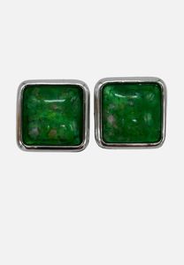 Vintage Green Marble Square Clip-On Earrings