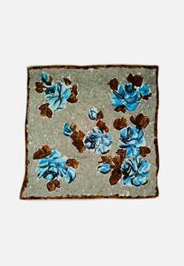 Vintage Blue Floral Square Scarf with Mocha Border