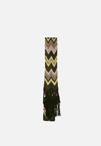 Olive Chevron Fringe Vintage Knit Scarf