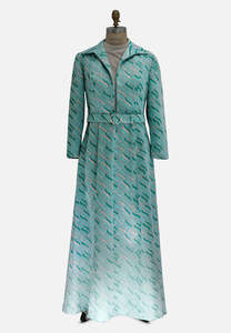 Young Originals Seafoam + Silver Metallic Wave Crimplene Maxi Dress