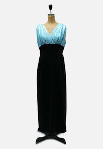 Vintage Teal Lurex & Black Velvet Evening Gown