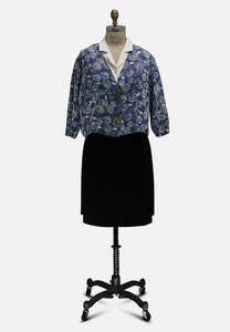 Ink Blue Rose Print Vintage Jacket