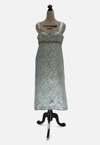 Dresses: 1950s–1960s Pale Blue Brocade Rhinestone Empire Gown