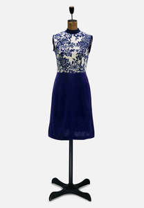 Vintage Deep Navy And White Floral Bodice Dress