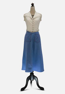 Authentic Vintage Mid Blue Cotton Chambray A-Line Midi Skirt