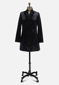 Jackets Coats: Stax NZ Black Polished Cotton Tailored Knee Length Rosette Jacket