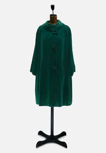 Emerald Green Cotton Velvet Vintage A-line Swing Coat
