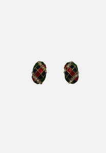 Vintage Harlequin Enamel & Rhinestone Clip-On Earrings