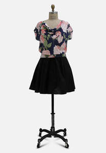 Navy Blue 1980 Navy Rose Garden Blouse