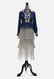 Tops Shirts And Blouses: 1970s Navy Daisy Garden Embroidered Boho Blouse