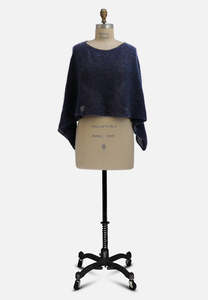 1970s Navy Mohair-Look Open Knit Cape