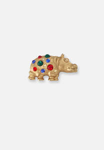 Gold Tone Jewel Circus Hippo Hippo Horray Brooch
