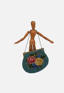 1950s Teal Floral Petit Point Evening Bag