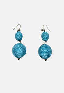 Vintage Turquoise Silk Thread Bauble Drop Earrings, Circa 1980-1990
