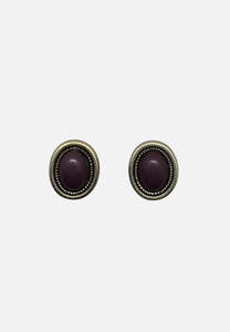 1980s Plum Oval Cabochon Two-Tone Clip-On Earrings 'VIP'