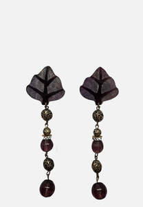 Home Page: 1980s Amethyst Glass Leaf Drop Clip-On Earrings 'VIP'