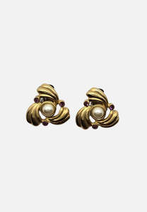 1980s Pearl Trio Amethyst Clip-On Earrings 'VIP'