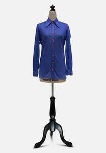 Tops Shirts And Blouses: Cavalier Shirtmakers 1970s Cobalt Blue Orange Button Long Sleeve Shirt