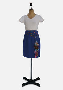Skirts: Cobalt Blue Wool Silk Tie-Dye Trim Pencil Skirt