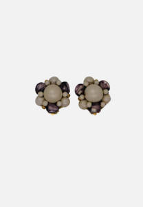 Faux Pearl and Marbled Plastic Cluster Clip-On Earrings