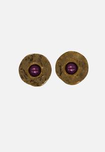 Hammered Brass and Amethyst Cabochon Clip-On Earrings